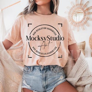 Bella Canvas 3001 Heather Peach Shirt Mockup, BC 3001 Peach Tshirt Mock-up, Trendy Cozy Summer Fall Boho Aesthetic Tshirt, Trendy Mockup