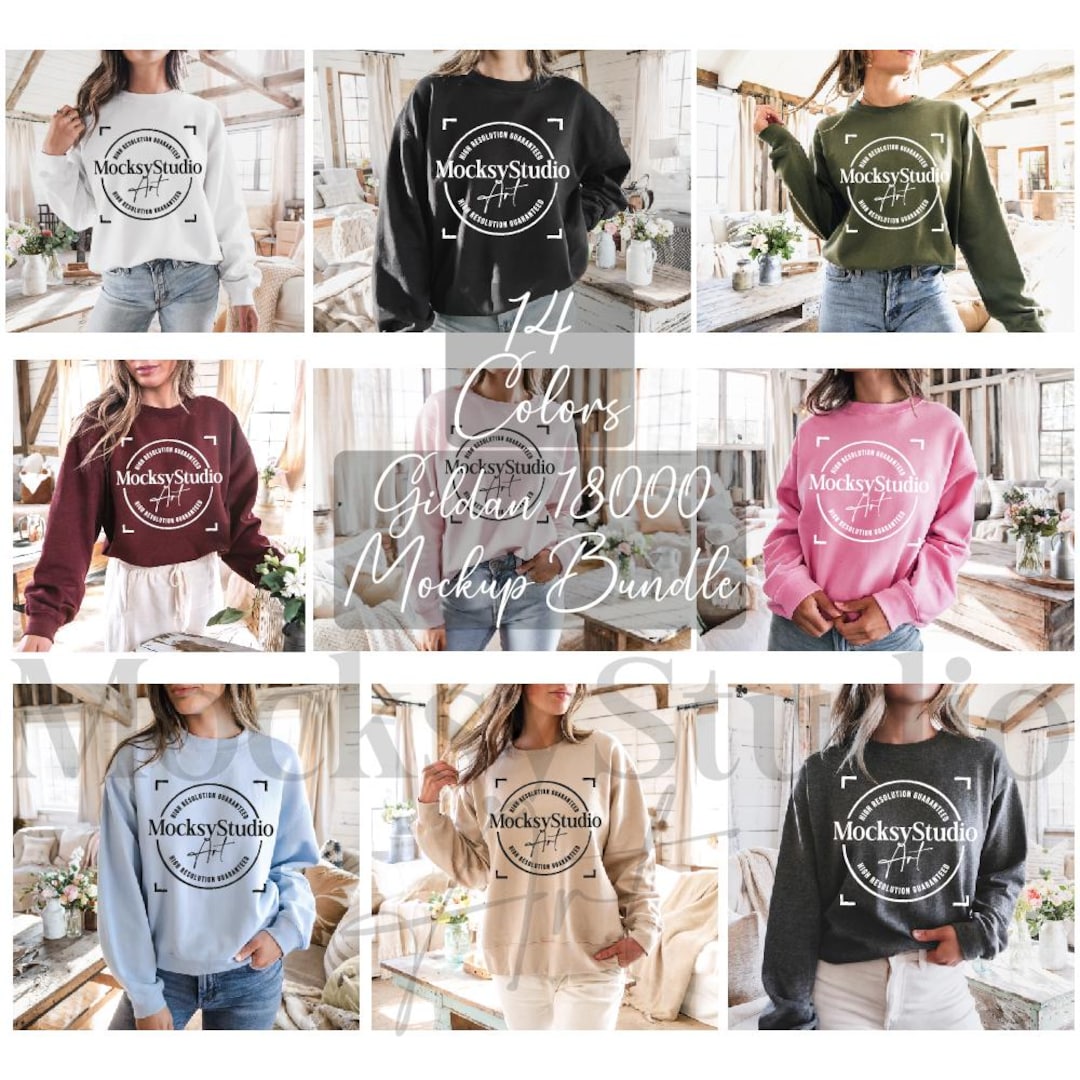 Gildan 18000 Mockup Bundle, G180 Crewneck Mock-up Bundle, Neutral