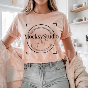 Bella Canvas 3001 Heather Peach T-Shirt Mockup, High-Quality Print-On-Demand Mockups Rustic BC 3001 Peach Tee Shirt Digital Instant Download