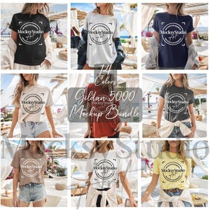 Bundle di mockup di magliette Gildan 5000, bundle di mockup di magliette G500, mockup di magliette di alta qualità più popolari, bundle di mockup di abbigliamento, mockup alla moda