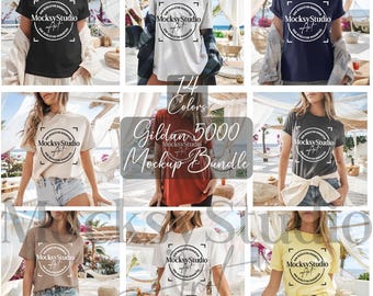 Gildan 5000 Tshirt Mockup Bundle, G500 T-Shirt Mockup Bundle, beliebtes hochwertiges T-Shirt Mock-ups, Bekleidung Mockup Bundle, trendiges Mockup