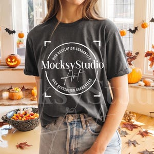 Comfort Colors C1717 Pepper Shirt Mockup, CC1717 Pepper T-Shirt Mockup, Graphic Tee Mockup, Halloween Mockup, Woman Model Mockup, Digital