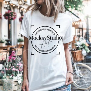 Comfort Colors C1717 White Shirt Mockup, CC1717 White T-Shirt Mockup, Graphic Tee Mockup, White Shirt Mockup, Woman Model Street Style Mock