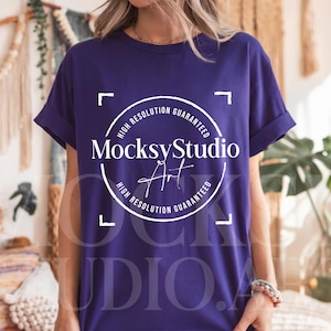 Bella Canvas 3001 Team Purple l T-Shirt Mockup, Mockups de impressão sob demanda de alta qualidade, Camiseta rústica BC 3001 Purple, Download digital