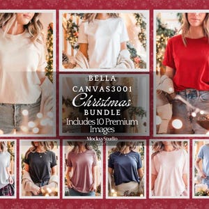 Bella Canvas 3001 Bundle, Christmas T-Shirts Mockup Bundle for Print On Demand, BC 3001 Apparel Mockup Digital File Insant Download Template