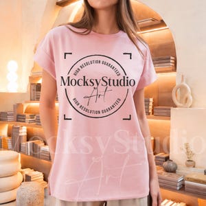 Bella Canvas 3001 Light Pink T-Shirt Mockup, High-Quality Print-On-Demand Mockups, Rustic BC 3001 Light Pink Tee Shirt, Pink Shirt Mockup