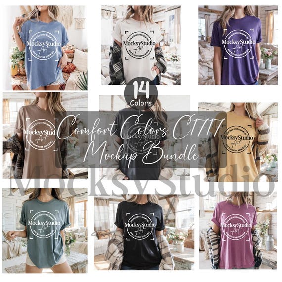 Comfort Colors C1717 T-shirt Mockup Bundle, CC 1717 T-shirt Bundle, Neutral Minimal Trendy Summer Fall Long Shirt, Simple Minimal Tee Bundle