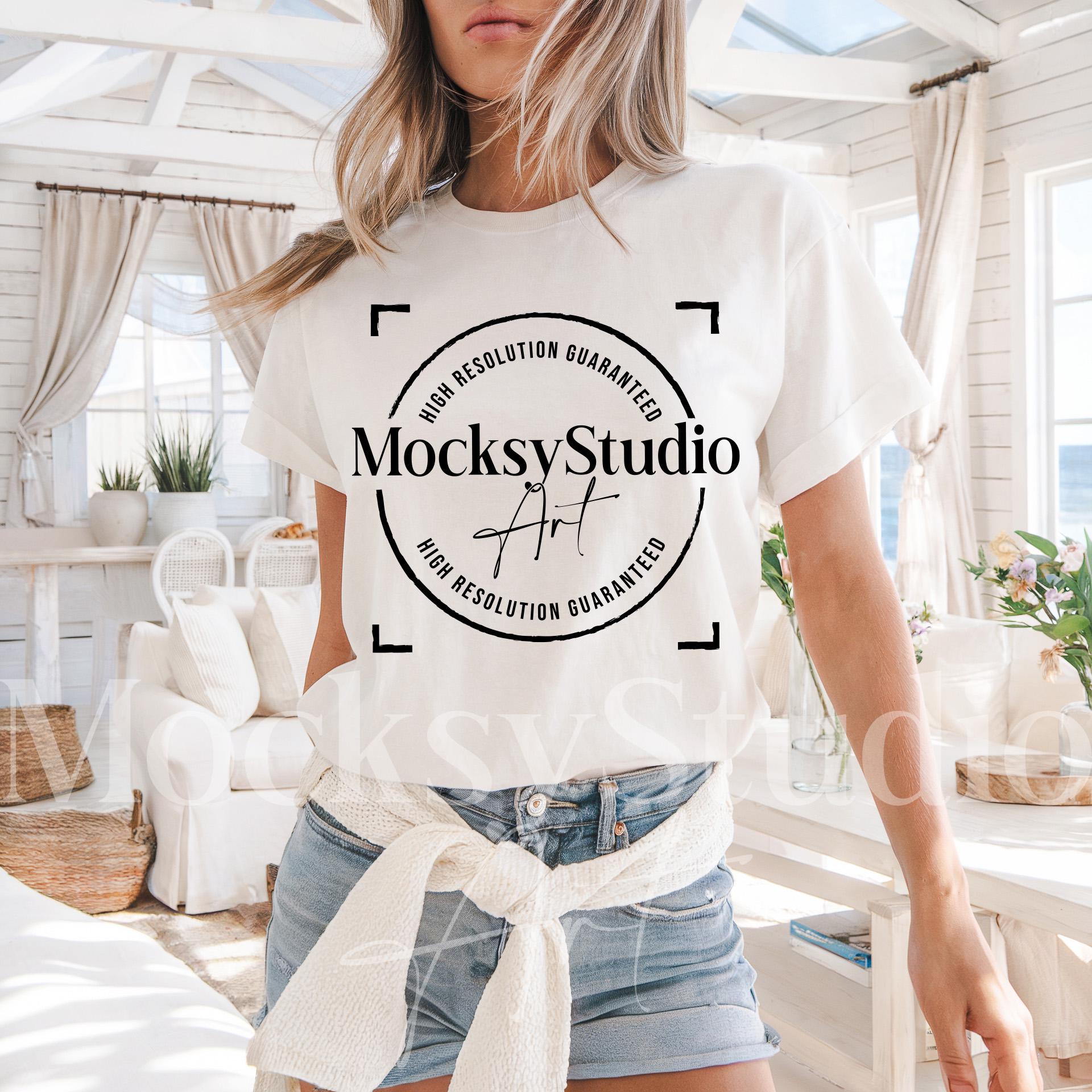 Gildan 5000 White Tshirt Mockup, Summer Mockup, White Tee Mockup, Gildan Simple Tee, Minimal Neutral Boho Aesthetic Shirt, Woman Model