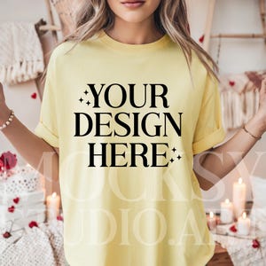Comfort Colors C1717 Banana Valentines Day Mockup, CC1717 Banana T-Shirt Mockup, Graphic Tee Mockup, Banana Shirt Mockup, Woman Model