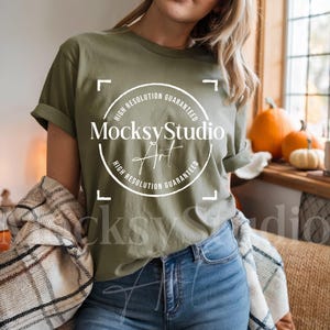Gildan 5000 Military Green Tshirt Mockup, G500 Green T-shirt Mockup, Cozy Fall Shirt Mockup, G5000 Halloween Mockup, Warm Fall Shirt Mockup