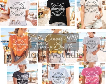Bella Canvas 3001 Mockup Bundle, BC 3001 T-Shirt Mock-up Bundle, Neutral Minimal Trendy Summer Short Shirt Mock, Trendy Shirt Mocks Bundle