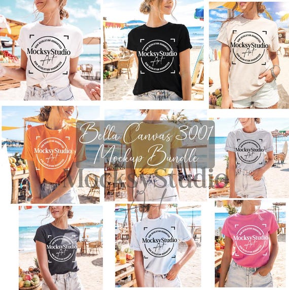 Bella Canvas 3001 Mockup Bundle, BC 3001 T-Shirt Mock-up Bundle, Neutral Minimal Trendy Summer Short Shirt Mock, Trendy Shirt Mocks Bundle