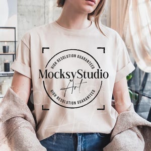 Gildan 5000 Natural Tshirt Mockup, G500 Natural T-shirt Mockup, Casual Minimal Neutral Aesthetic Shirt, Trendy Tshirt Mockup, Gildan 500 Tee