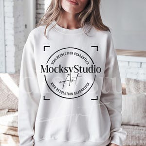Gildan 18000 White Mockup, G180 White Crewneck Sweatshirt Mock-up, Heavy Blend Mockup, Gildan 18000 Mockup, Realistic Flat Lay Mockup