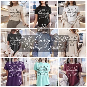 Bella Canvas 3001 Tshirt Mockup Bundle, BC 3001 T-Shirt Bundle, Neutral Minimal Trendy Summer Fall Long Shirt Mock 3001 Shirt Mock-up Bundle