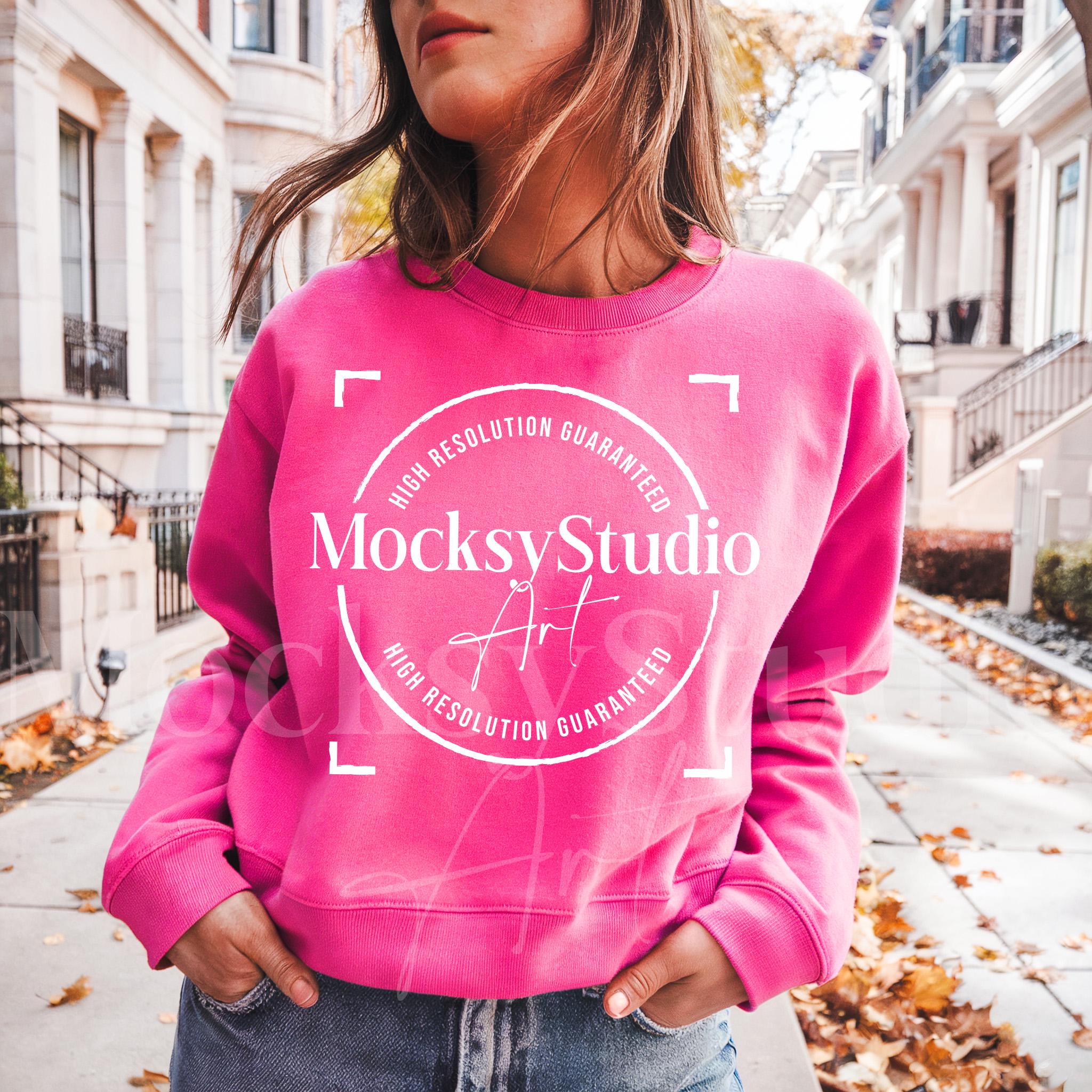 Gildan 18000 Heliconia Mockup, Crewneck Sweatshirt Digital Blank Mockup Template, Gildan 18000 Pink Sweater, Cozy Oversized Simple Mockup
