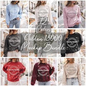 Gildan 18000 Sweatshirt Mockup Bundle, G180 Crewneck Mock-up Bundle, Neutral Casual Simple Fall Winter Gildan 18000 Mocks G180 Mockup Bundle