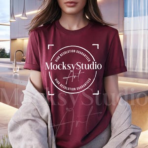 Bella Canvas 3001 Maroon T-Shirt Mockup, Women’s Maroon T-Shirt, Soft Cotton Maroon T-Shirt Mockup, Premium Maroon Apparel Mockup, Digital