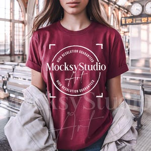 Bella Canvas 3001 Maroon T-Shirt Mockup, Maroon Bella & Canvas 3001 Mockup, Maroon T-shirt Mockup  Premium Maroon Apparel Mockup, Digital