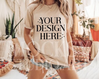 Bella Canvas 3001 Natural T-Shirt Mockup, High-Quality Print-On-Demand Mockups, Rustic BC 3001 Natural Tee Shirt, Digital Instant Download