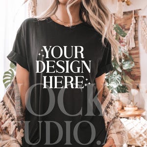 Gildan 5000 Black Tshirt Mockup, Long G500 Black T-shirt Mockup, Black Tee Mockup, Gildan Simple Tee, Minimal Neutral Boho Aesthetic Shirt