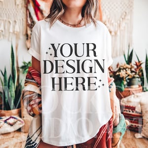 Comfort Colors C1717 White Shirt Mockup, CC1717 White T-Shirt Mockup, Graphic Tee Mockup, White Shirt Mockup, Woman Model Mockup, Digital