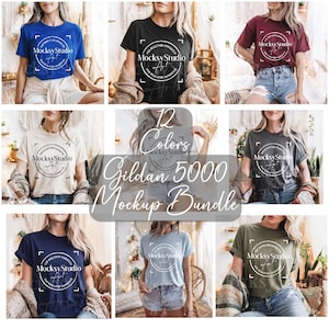 Gildan 5000 Tshirt Mockup Bundle, G500 T-Shirt Mock-up Bundle, Trendy Mockup Bundle, Neutral Minimal Trendy Summer Fall Long Shirt Mock