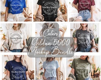 Gildan 5000 Tshirt Mockup Bundle, G500 T-Shirt Mock-up Bundle, Trendy Mockup Bundle, Neutral Minimal Trendy Summer Fall Long Shirt Mock