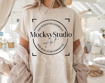 Gildan 5000 Sand Tshirt Mockup, Summer Mockup, Sand Tee Mockup, Gildan Simple Tee, Minimal Neutral Boho Aesthetic Shirt, Woman Model
