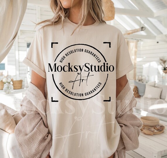 Gildan 5000 Sand Tshirt Mockup, Summer Mockup, Sand Tee Mockup, Gildan Simple Tee, Minimal Neutral Boho Aesthetic Shirt, Woman Model