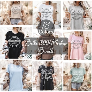 Bella Canvas 3001 Tshirt Mockup Bundle, 3001 TShirt Bundle POD Frau Modell Mockup, Neutral Minimal Trendy Sommer Herbst Long Shirt Mock