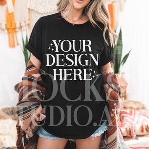 Gildan 5000 Black Tshirt Mockup, Long G500 Black T-shirt Mockup, Black Tee Mockup, Gildan Simple Tee, Minimal Neutral Boho Aesthetic Shirt