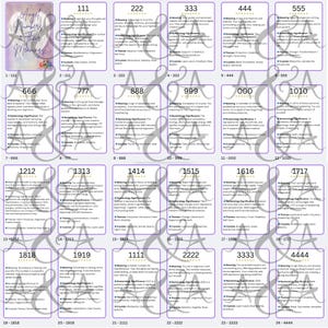 Guía del significado de los números angelicales / Tarjetas de numerología imprimibles (PDF, PNG)