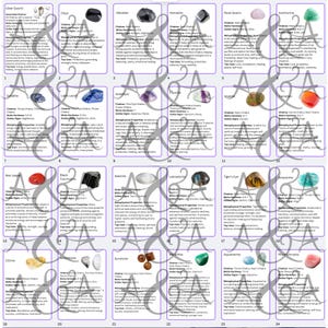 48 tarjetas/páginas de información de cristales imprimibles Tarjetas de significado de cristales Descarga digital PDF PNG JPG Propiedades metafísicas de las piedras preciosas