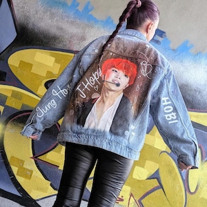 Hand Painted Kpop Jacket, Custom Portrait Denim Jacket, Personalized Jean Jacket for Fans, Made to Order, Unique Kpop Fan Gift