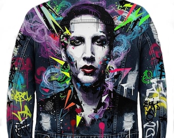 Hand-Painted Dark Grunge Denim Jacket: Gothic Rock Inspired Jean Jacket, Alternative Street Style Clothing