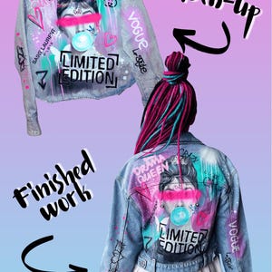 Painted Denim Jacket with Graffiti Made to Order, Hand Painted Personalized Clothes for Any Your Idea, Custom Jean Jacket image 2