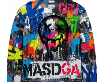 Hand-Painted Grunge Denim Jacket: Custom 90s Street Style