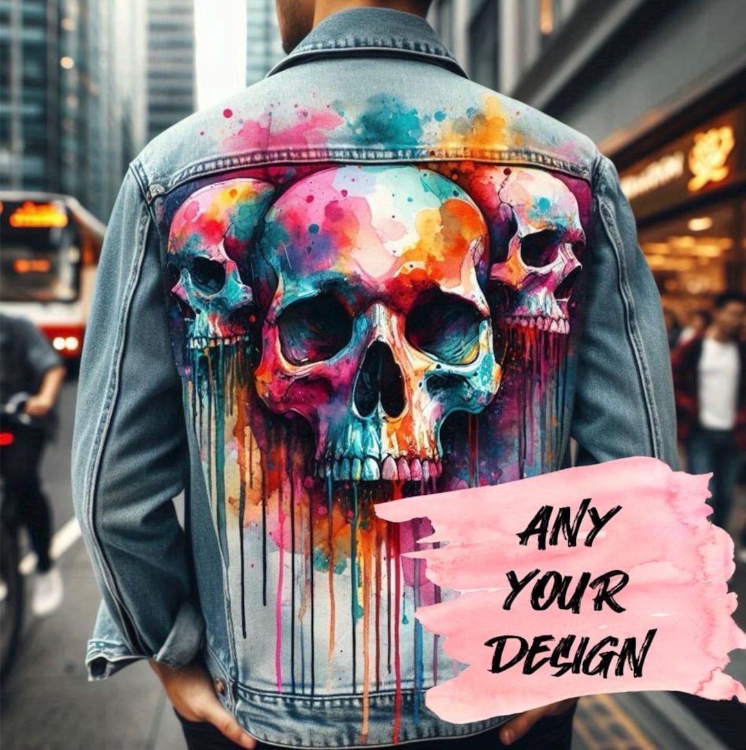 Hand-painted Skull Denim Jacket: Custom Colorful Art - Etsy