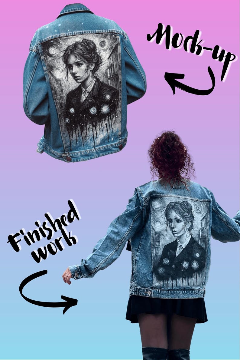 Painted Denim Jacket with Graffiti Made to Order, Hand Painted Personalized Clothes for Any Your Idea, Custom Jean Jacket image 10