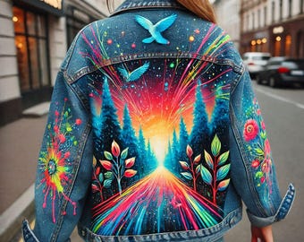 Hand-Painted Custom Denim Jacket: Personalized Art Clothing