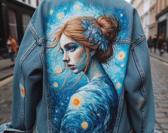 Hand-Painted Custom Denim Jacket: Personalized Art Clothing