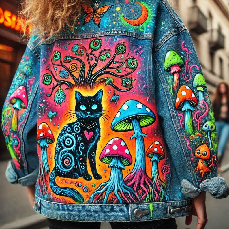 Painted Denim Jacket with Graffiti Made to Order, Hand Painted Personalized Clothes for Any Your Idea, Custom Jean Jacket image 12