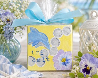 Hand-Painted Mini Canvas Artwork: Tri Delta Sorority Dolphin Art