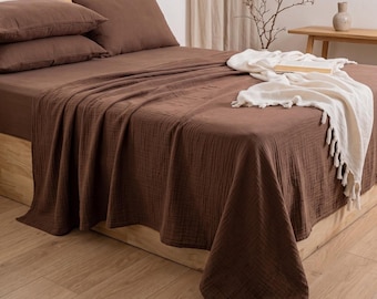 Muslin Flat Sheet Organic Cotton, Lightweight Gauze Top Sheet, Soft Breathable Bedding