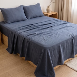 Bio-Musselin-Spannbettlaken, weiches, geknittertes Baumwoll-Oberlaken, atmungsaktive OEKO-TEX®-Bettwäsche