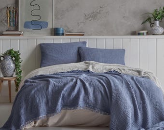 Boho Muslin Blanket: Breathable 4-Layer Cotton Bedspread
