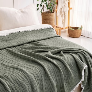 Organic Muslin Comforter: Lightweight Cotton Quilt, Boho Farmhouse Style