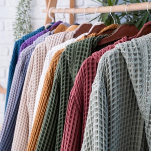 Gemütlicher Baumwoll-Waffel-Bademantel, Hoodie-Robe, Einzigartiger Bio-Bademantel, Morgenmantel, Waffel-Brautjungfer Robe