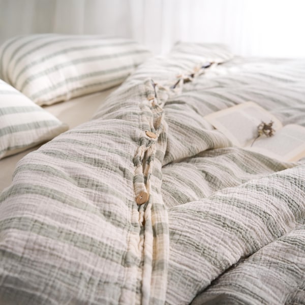 Minimalist Muslin King Duvet Cover: Boho Cotton Bedding Set